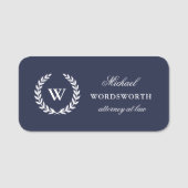 Monogram Classic Elegant Beruflich Blue Namensschild (Vorderseite)
