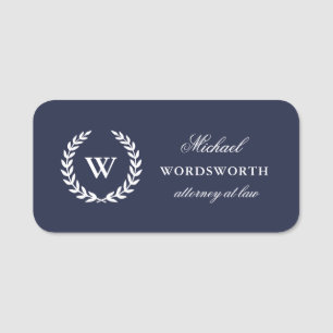 Monogram Classic Elegant Beruflich Blue Namensschild