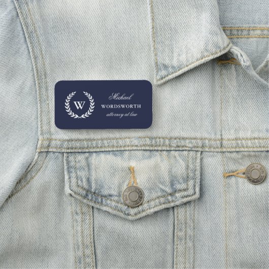 Monogram Classic Elegant Beruflich Blue Namensschild (Beispiel)