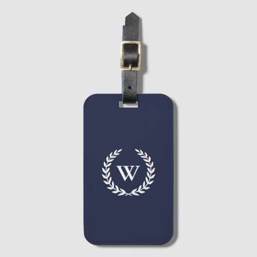 Monogram Classic Elegant Blue Luggage Tag Gepäckanhänger (Vorderseite Vertikal)