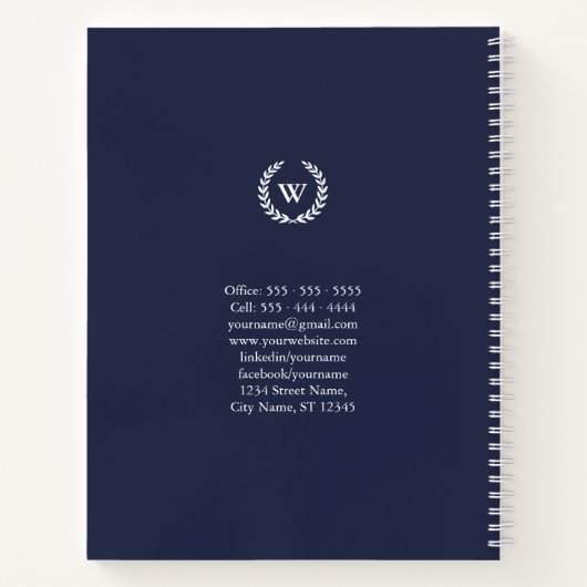 Monogram Classic Elegant Business Spiral Notebook Notizbuch (Rückseite)