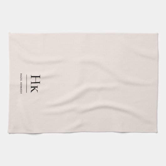 Monogram Classic Elegant Einfaches Minimal Blush Geschirrtuch (Horizontal)