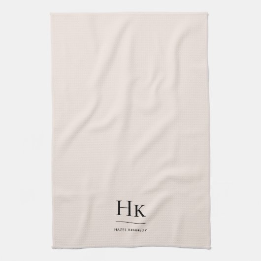 Monogram Classic Elegant Einfaches Minimal Blush Geschirrtuch (Vertikal)