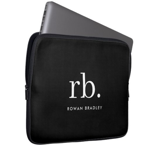 Monogram Classic Elegant Minimal Black and White Laptopschutzhülle (Vorne Rechts)