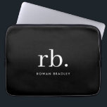Monogram Classic Elegant Minimal Black and White Laptopschutzhülle<br><div class="desc">A minimalist monogram design with large typography initials in a classic font with your name below on a simple black background. The perfectly custom gift or accessory!</div>