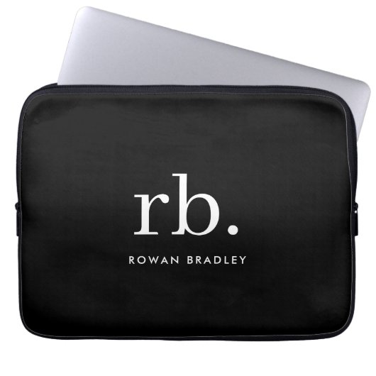 Monogram Classic Elegant Minimal Black and White Laptopschutzhülle (Vorderseite)