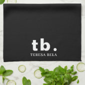 Monogram Classic Elegant Minimal Black & White Geschirrtuch (Gefaltet)