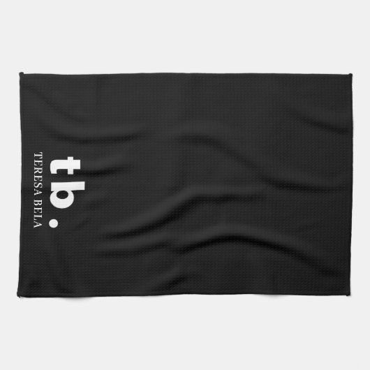 Monogram Classic Elegant Minimal Black & White Geschirrtuch (Horizontal)