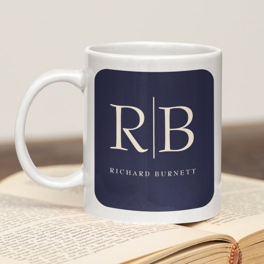 Monogram Classic Elegant Minimal Blue Creme Kaffeetasse