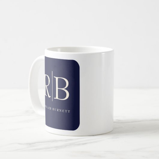 Monogram Classic Elegant Minimal Blue Creme Kaffeetasse (Vorderseite Links)
