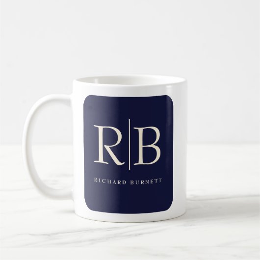 Monogram Classic Elegant Minimal Blue Creme Kaffeetasse (Links)