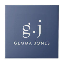 Monogram Classic Elegant Minimal Dusty Blue White Fliese