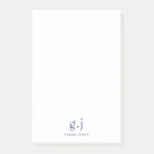 Monogram Classic Elegant Minimal Dusty Blue White Post-it Klebezettel (Vorderseite)