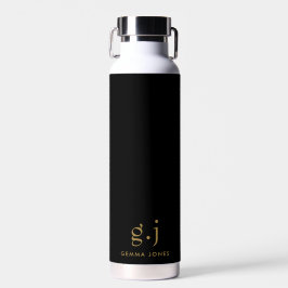 Monogram Classic Elegant Minimal Gold Black Trinkflasche
