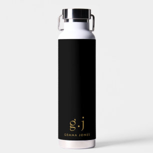 Monogram Classic Elegant Minimal Gold Black Trinkflasche