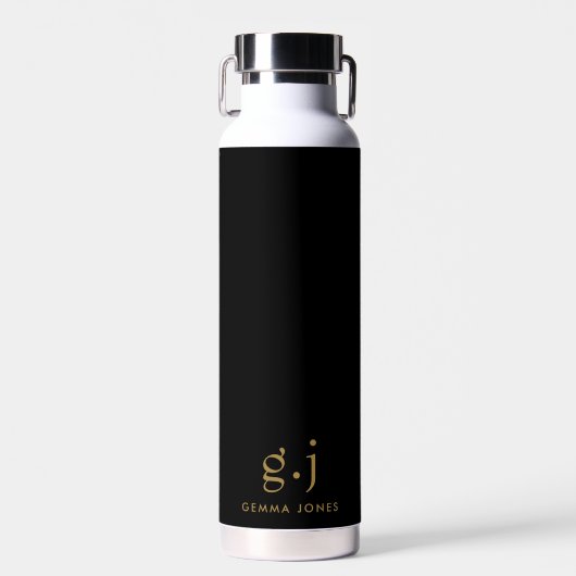 Monogram Classic Elegant Minimal Gold Black Trinkflasche (Vorne)