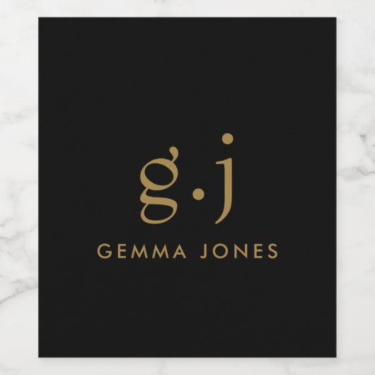 Monogram Classic Elegant Minimal Gold Black Weinetikett (Einzelnes Label)