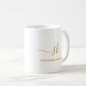 Monogram Classic Elegant Minimal Gold Script Kaffeetasse (VorderseiteRechts)