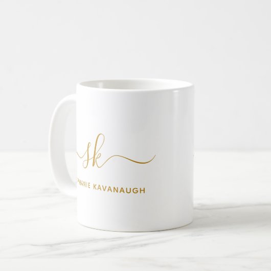 Monogram Classic Elegant Minimal Gold Script Kaffeetasse (Vorderseite Links)