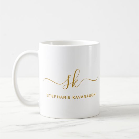 Monogram Classic Elegant Minimal Gold Script Kaffeetasse (Links)