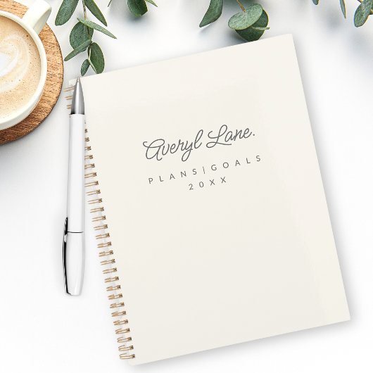 Monogram Classic Elegant Minimal Ivory Gold Script Planer
