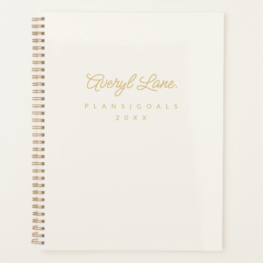 Monogram Classic Elegant Minimal Ivory Gold Script Planer (Vorderseite)