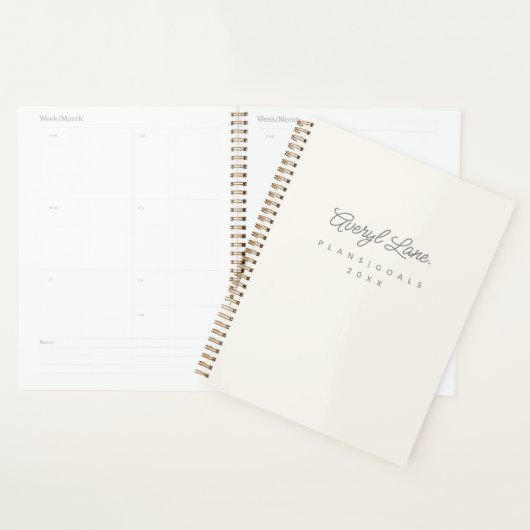 Monogram Classic Elegant Minimal Ivory Gold Script Planer (Anzeige)