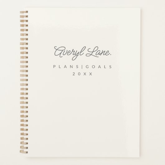 Monogram Classic Elegant Minimal Ivory Gold Script Planer (Vorderseite)