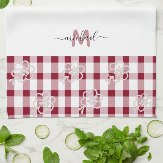 Monogram Classic Elegant Minimal Rot und Weiß Geschirrtuch (Gefaltet)