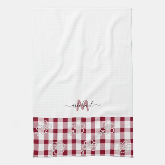 Monogram Classic Elegant Minimal Rot und Weiß Geschirrtuch (Vertikal)