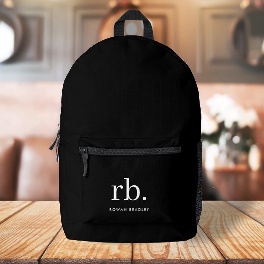 Monogram Classic Elegant Minimal Schwarz und Weiß Bedruckter Rucksack