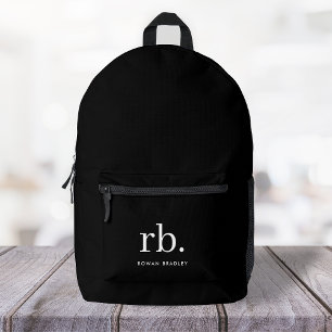 Monogram Classic Elegant Minimal Schwarz und Weiß Bedruckter Rucksack