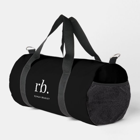 Monogram Classic Elegant Minimal Schwarz und Weiß Duffle Bag (Rechte Ecke)