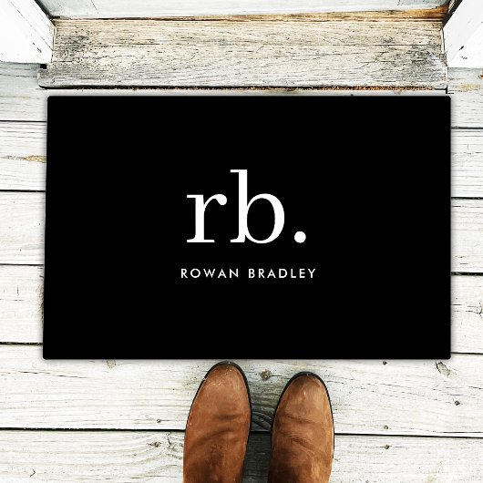 Monogram Classic Elegant Minimal Schwarz und Weiß Fußmatte