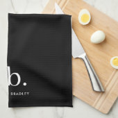 Monogram Classic Elegant Minimal Schwarz und Weiß Geschirrtuch (Viertel Falte)