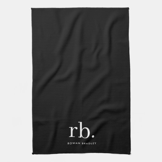 Monogram Classic Elegant Minimal Schwarz und Weiß Geschirrtuch (Vertikal)