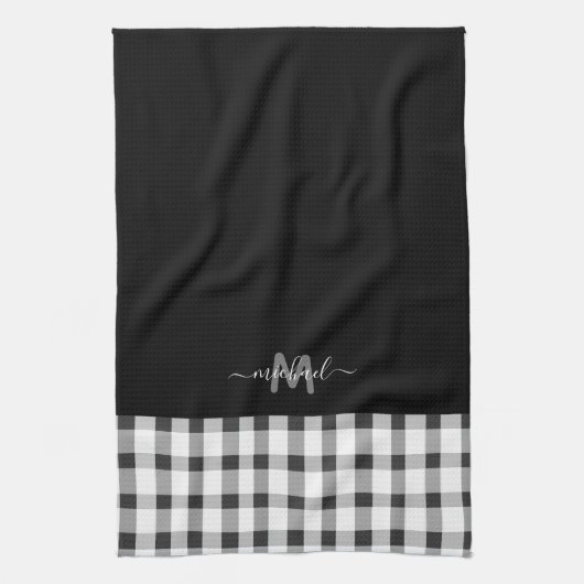 Monogram Classic Elegant Minimal Schwarz und Weiß Geschirrtuch (Vertikal)