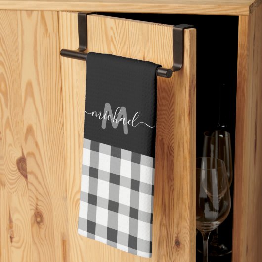 Monogram Classic Elegant Minimal Schwarz und Weiß Geschirrtuch (Drittel gefaltet)