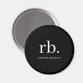 Monogram Classic Elegant Minimal Schwarz und Weiß Magnet (Vorderseite/Rückseite)
