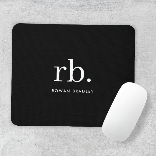 Monogram Classic Elegant Minimal Schwarz und Weiß Mousepad