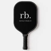 Monogram Classic Elegant Minimal Schwarz und Weiß Pickleball Schläger (Rückseite)