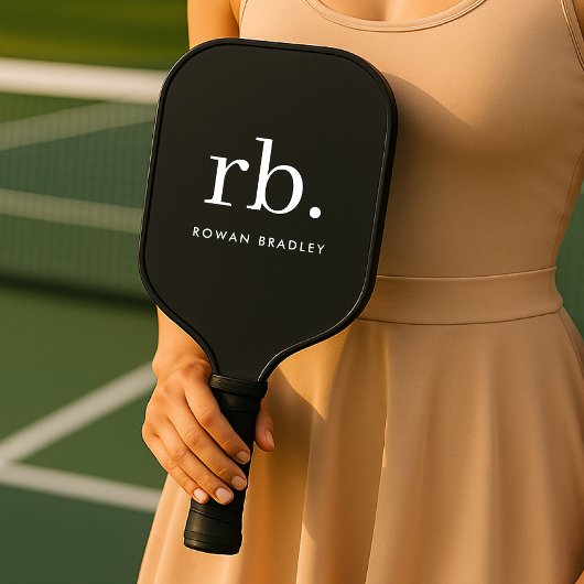 Monogram Classic Elegant Minimal Schwarz und Weiß Pickleball Schläger