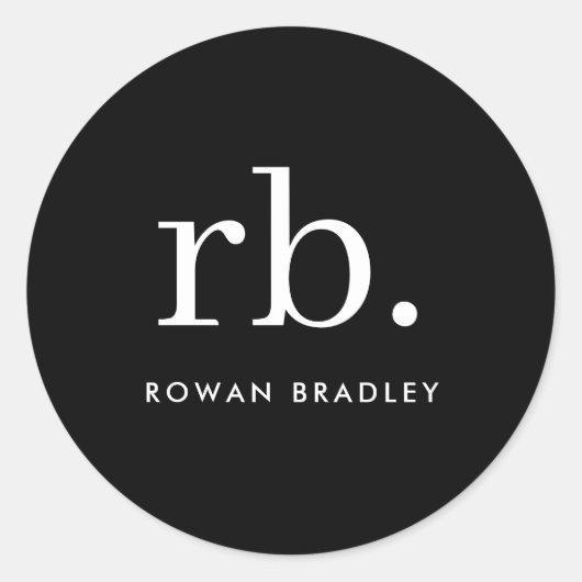 Monogram Classic Elegant Minimal Schwarz und Weiß Runder Aufkleber (Vorderseite)