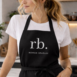 Monogram Classic Elegant Minimal Schwarz und Weiß Schürze