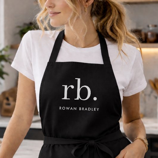Monogram Classic Elegant Minimal Schwarz und Weiß Schürze