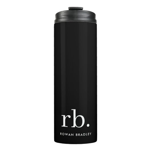 Monogram Classic Elegant Minimal Schwarz und Weiß Thermosbecher (Vorderseite)