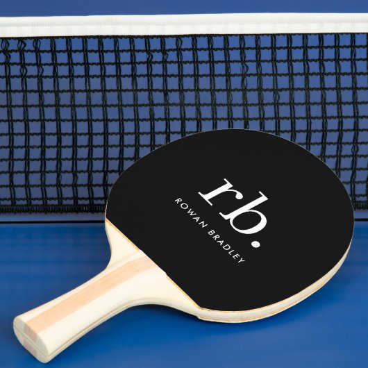 Monogram Classic Elegant Minimal Schwarz und Weiß Tischtennis Schläger (InSitu)