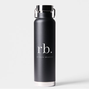 Monogram Classic Elegant Minimal Schwarz und Weiß Trinkflasche