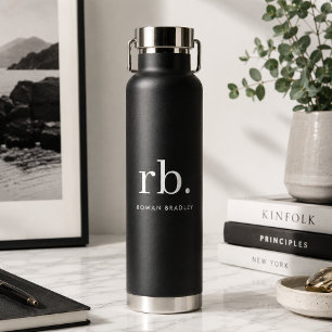Monogram Classic Elegant Minimal Schwarz und Weiß Trinkflasche