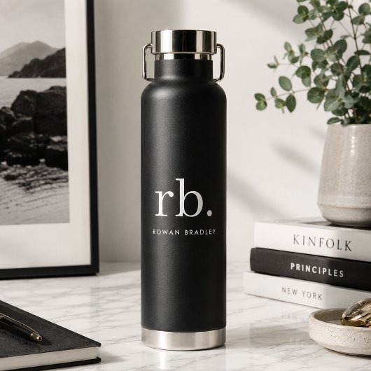 Monogram Classic Elegant Minimal Schwarz und Weiß Trinkflasche